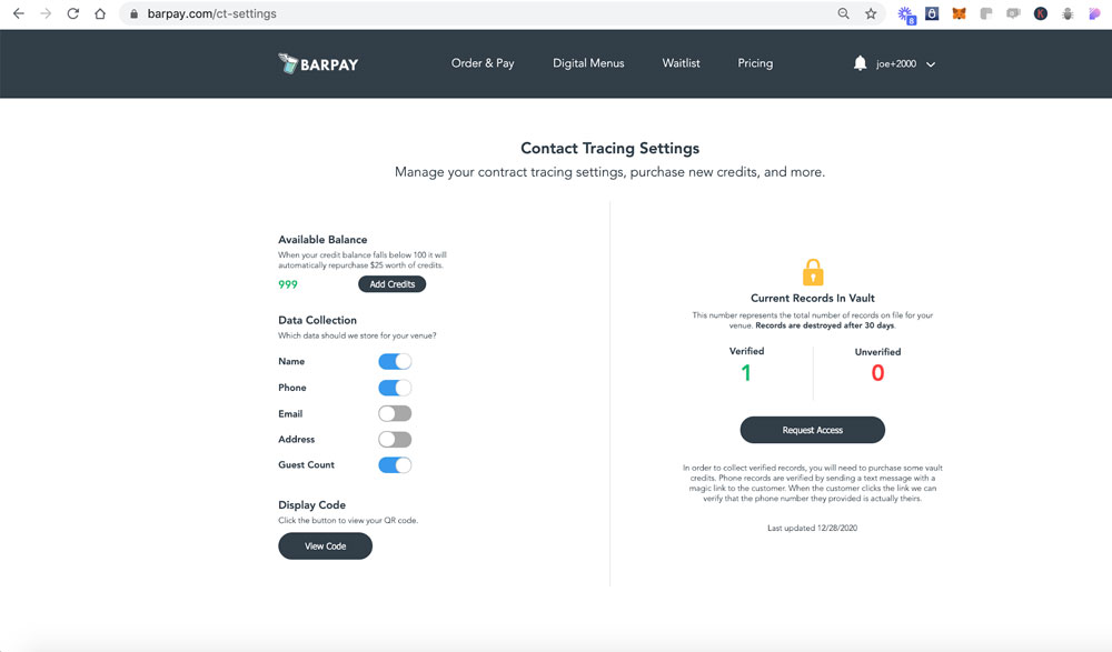 bar contact tracing