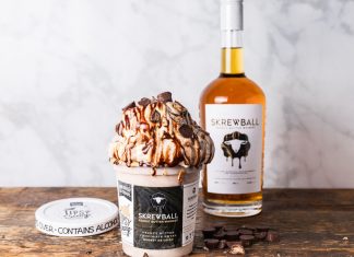 Skrewball Peanut Butter Whiskey & Tipsy Scoop Debut Boozy Ice Cream Skrewball Peanut Butter Chocolate Swirl Whiskey ice cream
